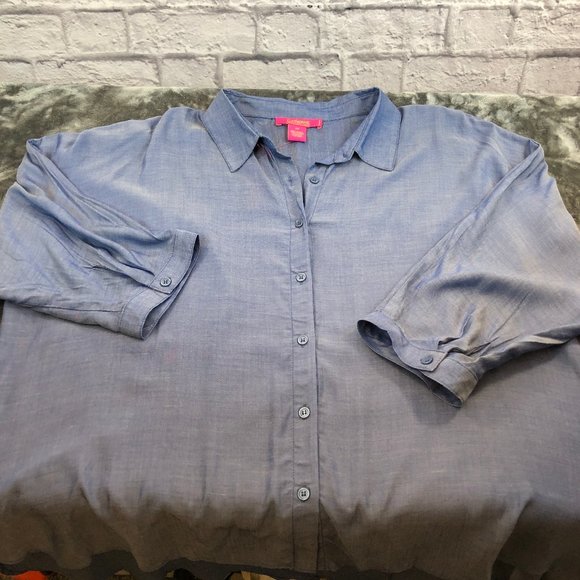 Catherine Malandrino Hi-Lo Button-Down Top, 2X. - Picture 8 of 8